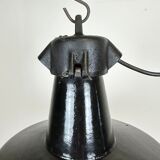 Industrial black enamel factory lamp with cast iron top, 1960s