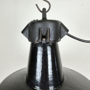 Industrial black enamel factory lamp with cast iron top, 1960s