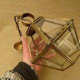 Chandelier lantern brass hexagonal vintage glass plates