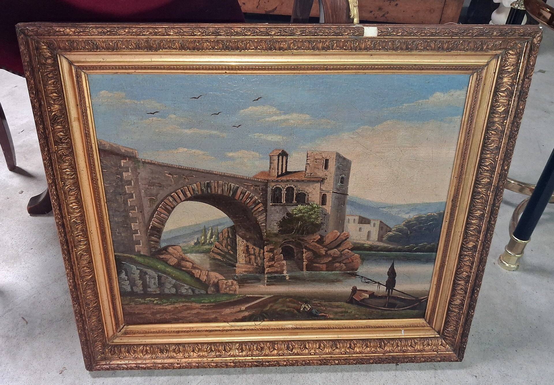 H. Nicolini – Animated Landscape at the Stone Bridge, 19th Century