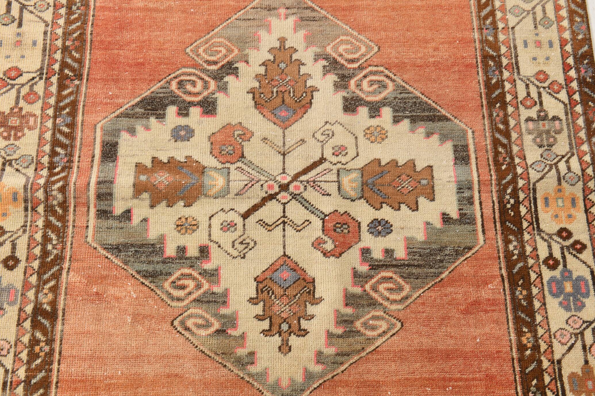 3x11 Red & Beige Oriental Vintage Runner Rug, 107x336Cm