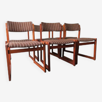 Set of 6 K S Mobler teak dining chairs with leather straps, Denmark 1960s