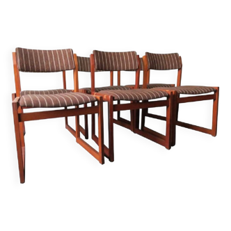 Set of 6 K S Mobler teak dining chairs with leather straps, Denmark 1960s