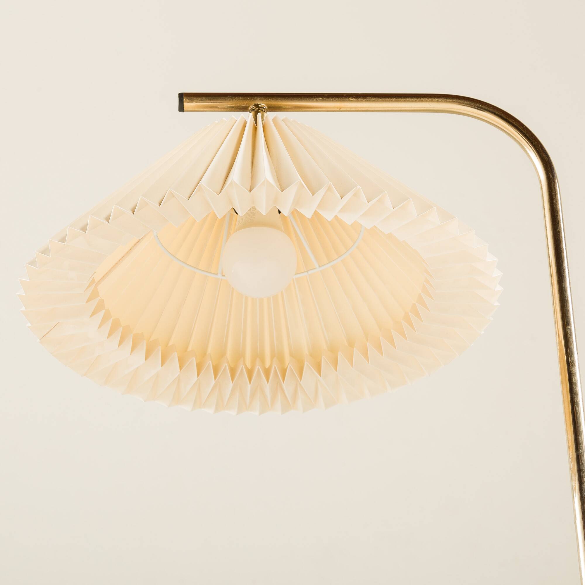 Danish brass floor lamp with Le Klint shade, 1970s