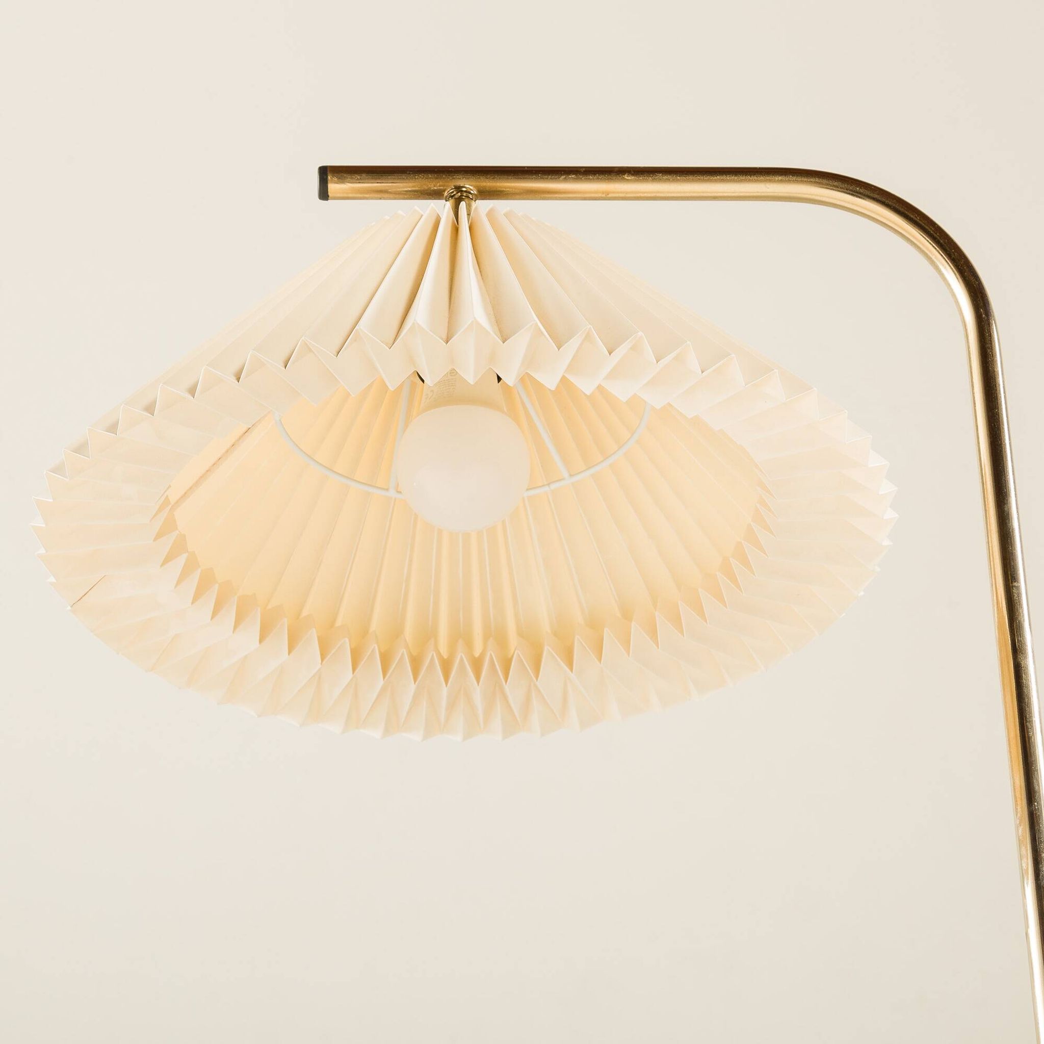 Danish brass floor lamp with Le Klint shade, 1970s