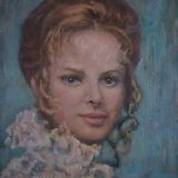 Tableau from the 20th century signed, depicting a woman with a bouquet.