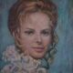 Tableau from the 20th century signed, depicting a woman with a bouquet.