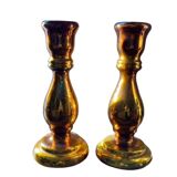 Pair of eglomised glass candle holders