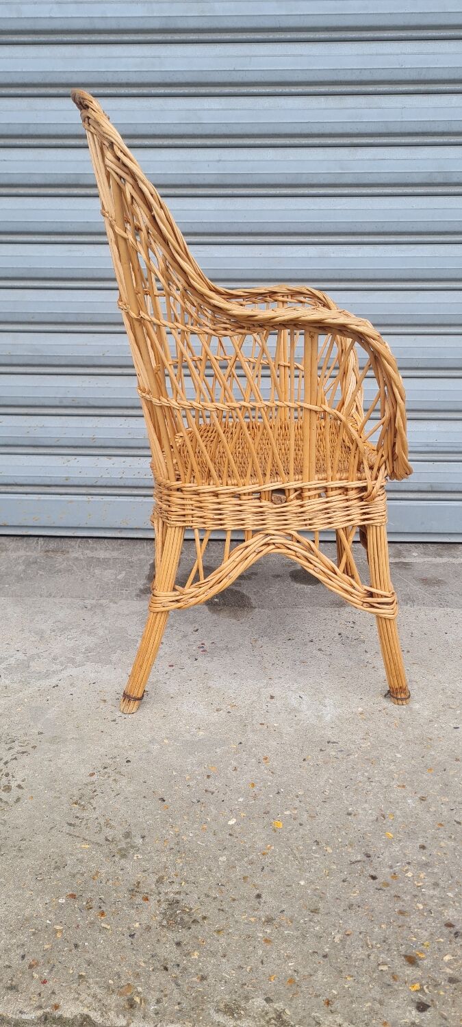 Fauteuil en rotin et osier vintage