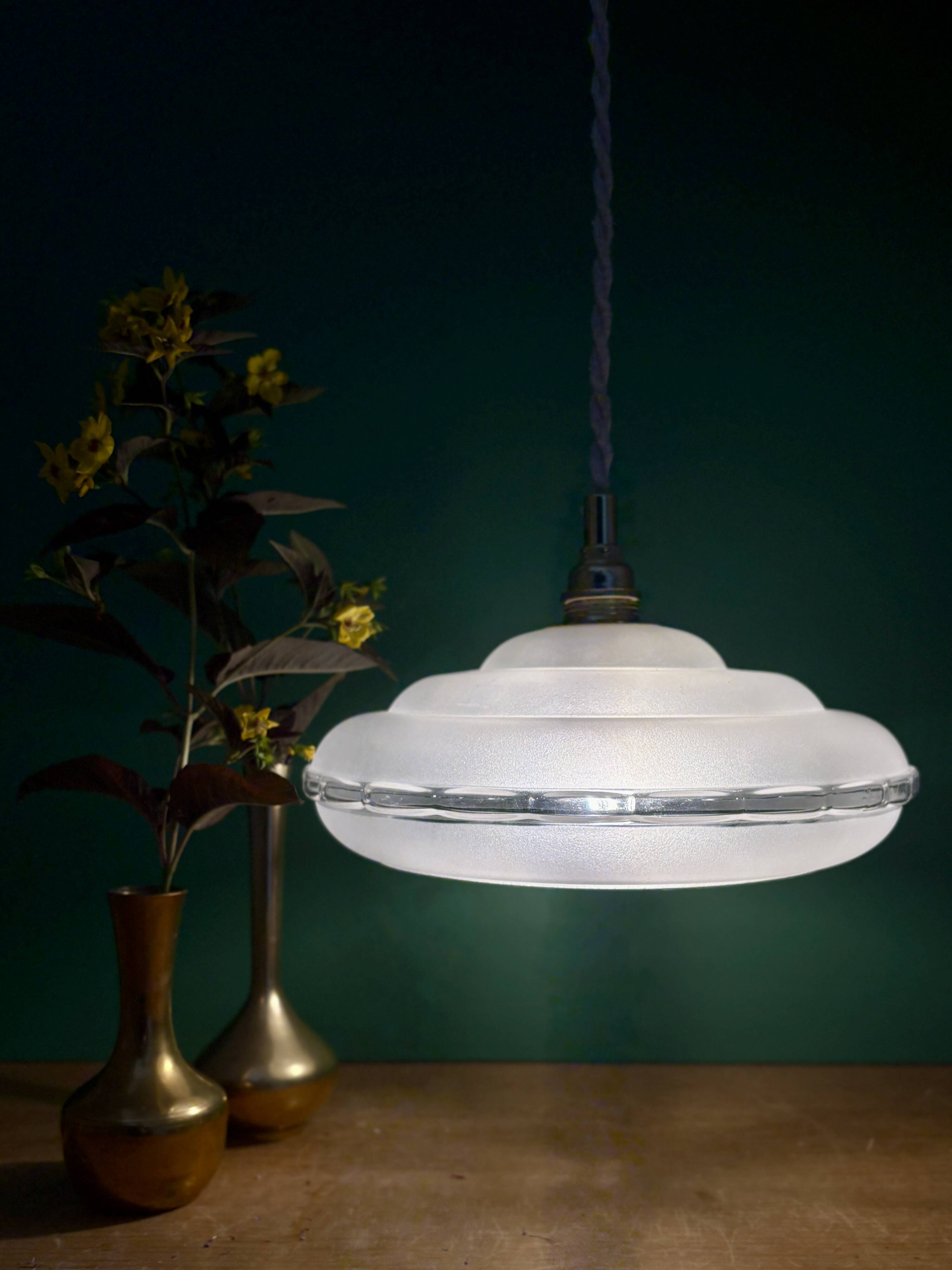 Vintage frosted glass lampshade pendant light