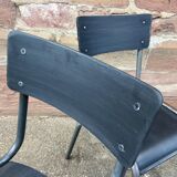 4 industrial school chairs tubular steel and mullca type wood