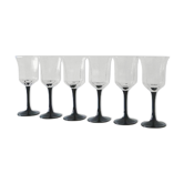 Wine glasses black foot lot of 6 Arcoroc Octime series, 1980, vintage French