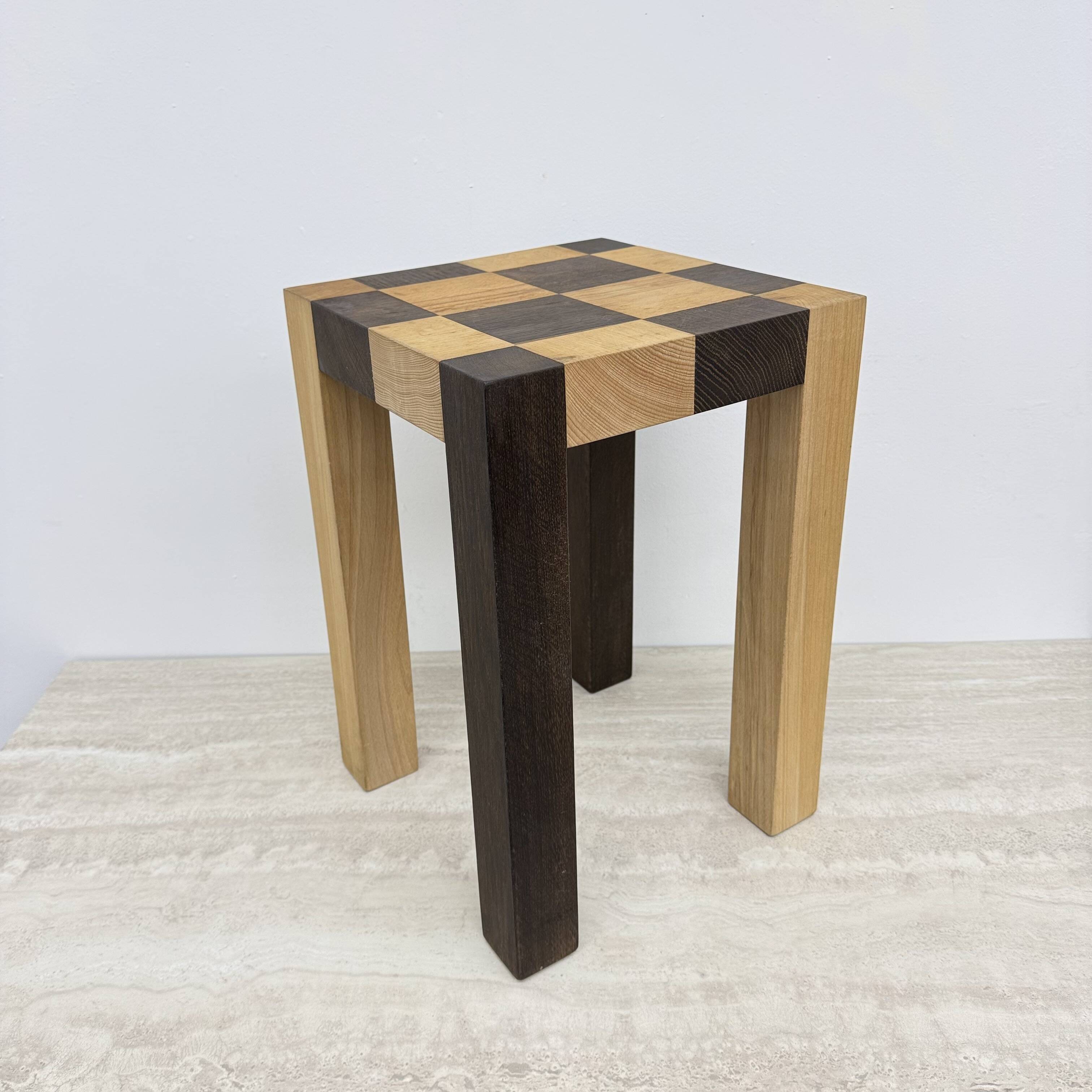 Vintage solid wooden side table chess style , 1970s