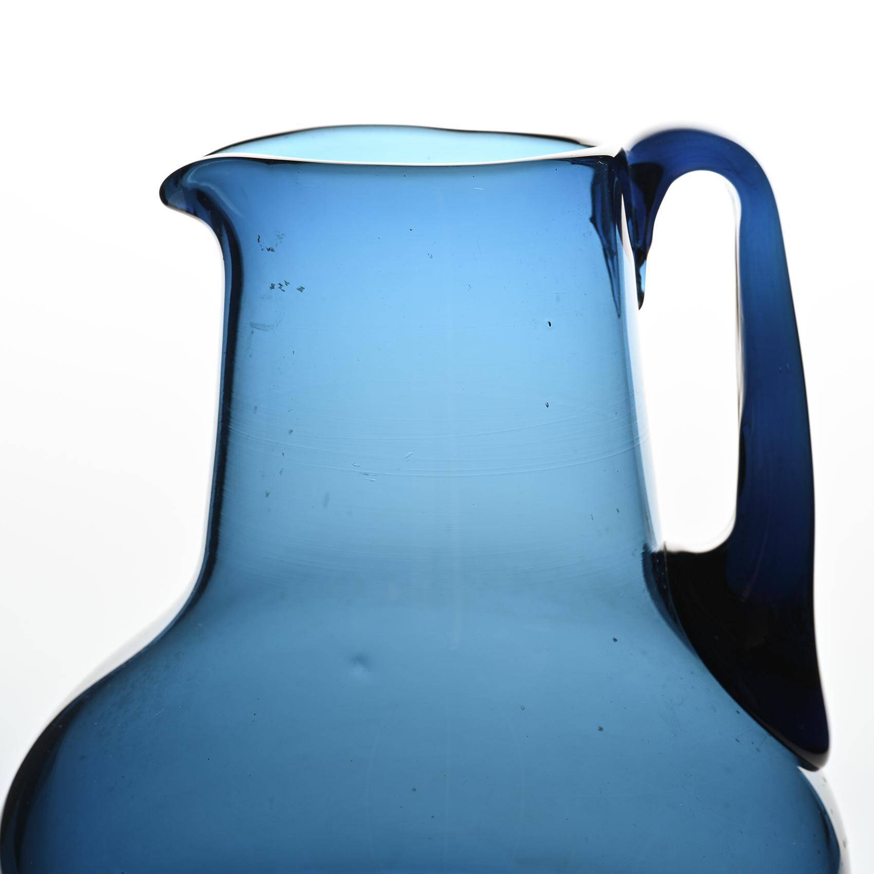 Blue blown glass jug by Claude Morin, Dieulefit circa 1975