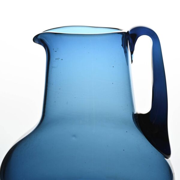 Cruche en verre soufflé bleu par Claude Morin, Dieulefit circa 1975