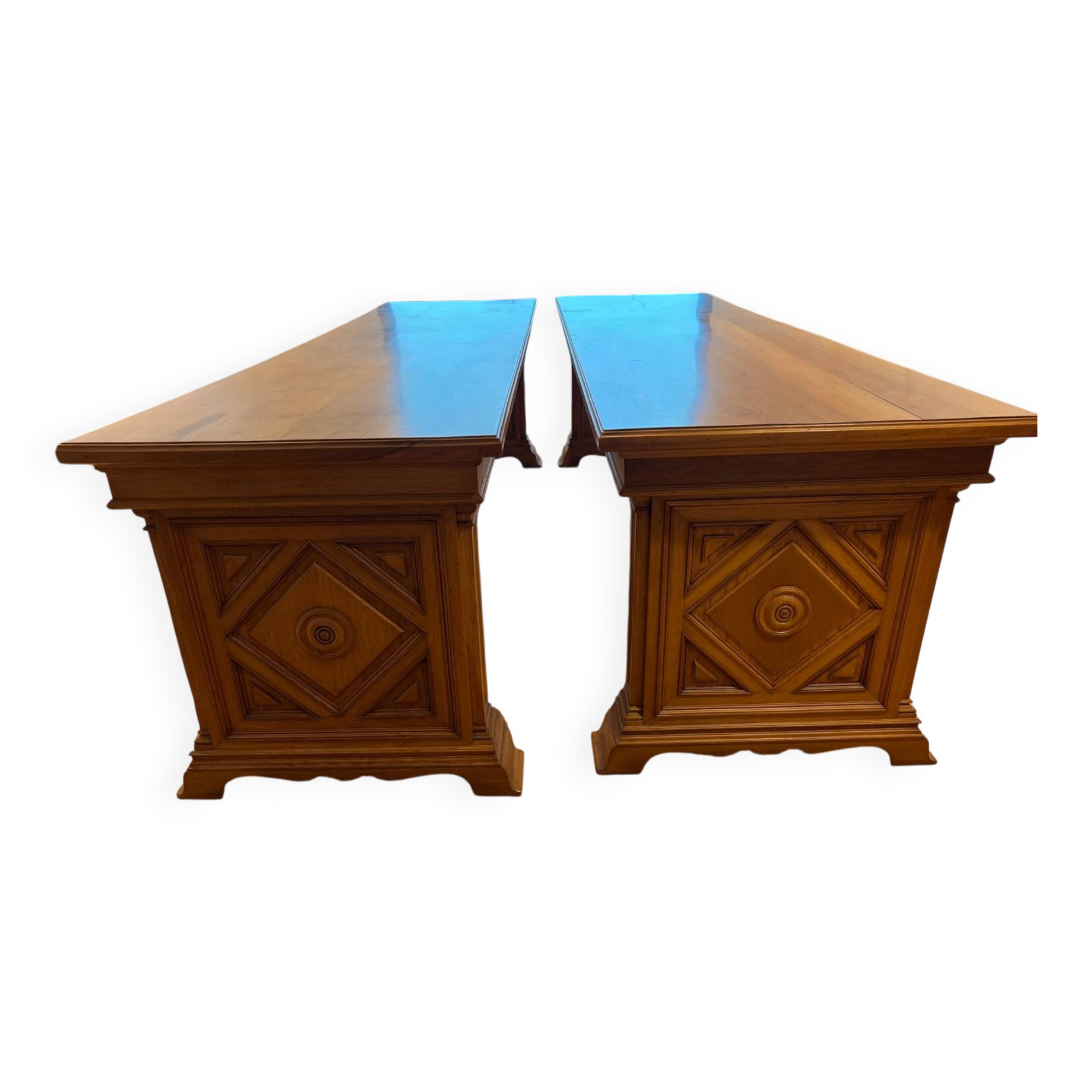 Pair of monumental industrial work tables in solid oak – 1930s