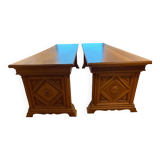 Pair of monumental industrial work tables in solid oak – 1930s