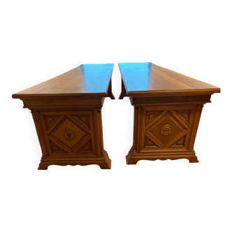 Pair of monumental industrial work tables in solid oak – 1930s