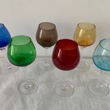 Set of 6 murano 1970 colored digestive glasses