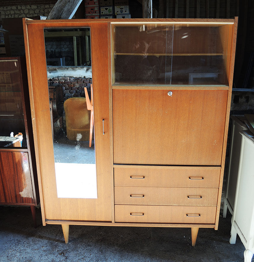 Old wardrobe-secretary in light solid wood