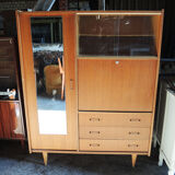 Old wardrobe-secretary in light solid wood