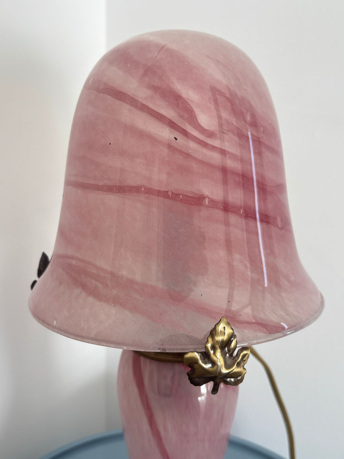 Vintage pink glass table lamp – Mushroom shade and base in