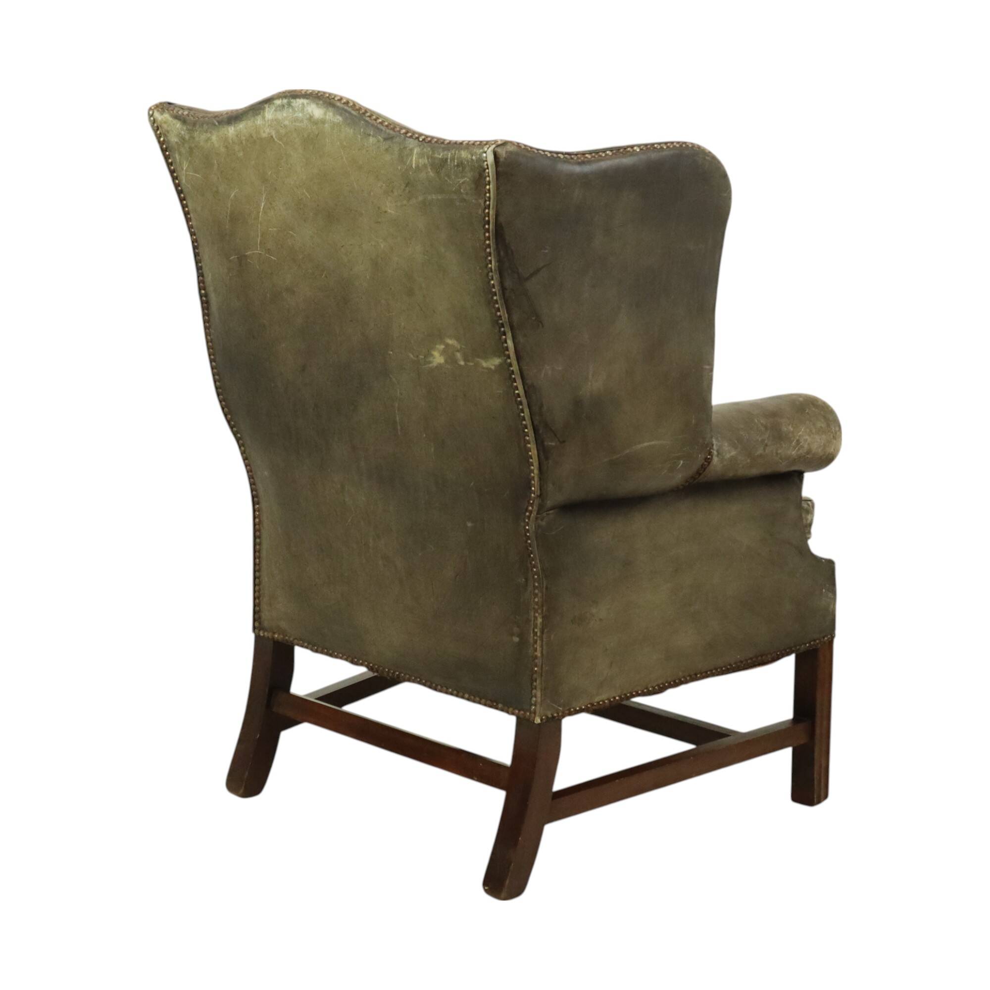Old Green Chesterfield Armchair Wingchair