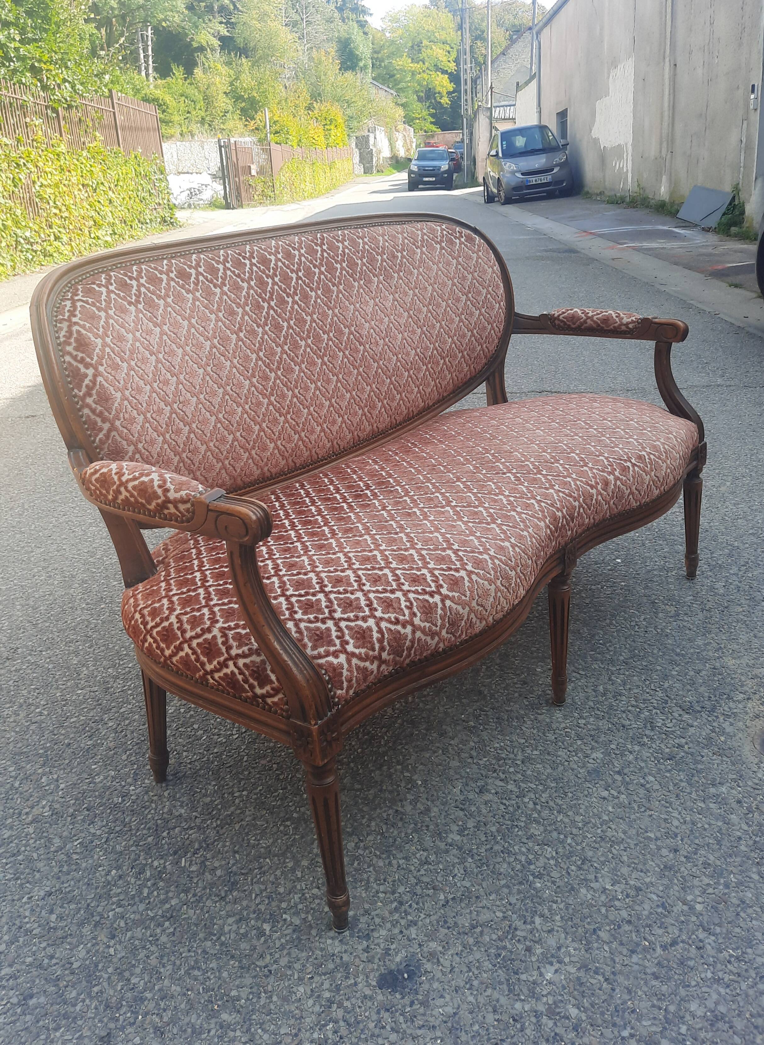 Louis XVI style sofa in natural wood