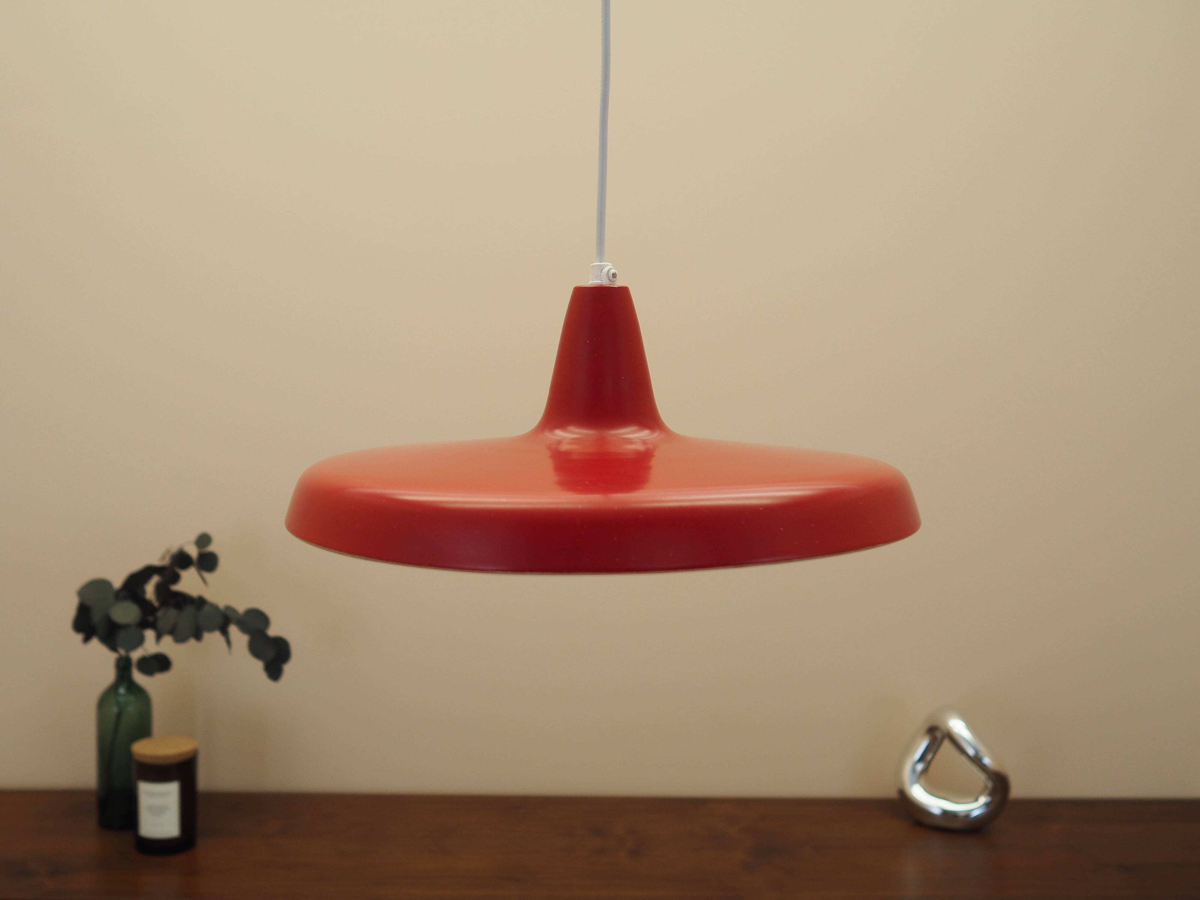 Danish red metal pendant lamp, industrial style, 1960s