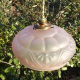 Art Deco pendant lamp in pink frosted glass