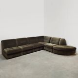 Canapé modulable vintage en velours vert olive