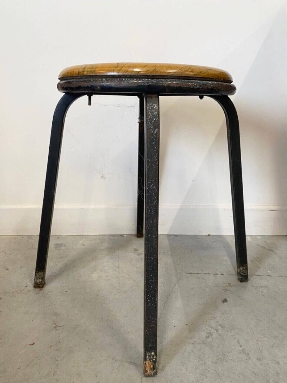 Pair of vintage industrial stools in wood and metal