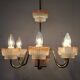 1960s Czech Mid-Century Brass and Železný Brod Frosted Glass Six-Arm Chandelier
