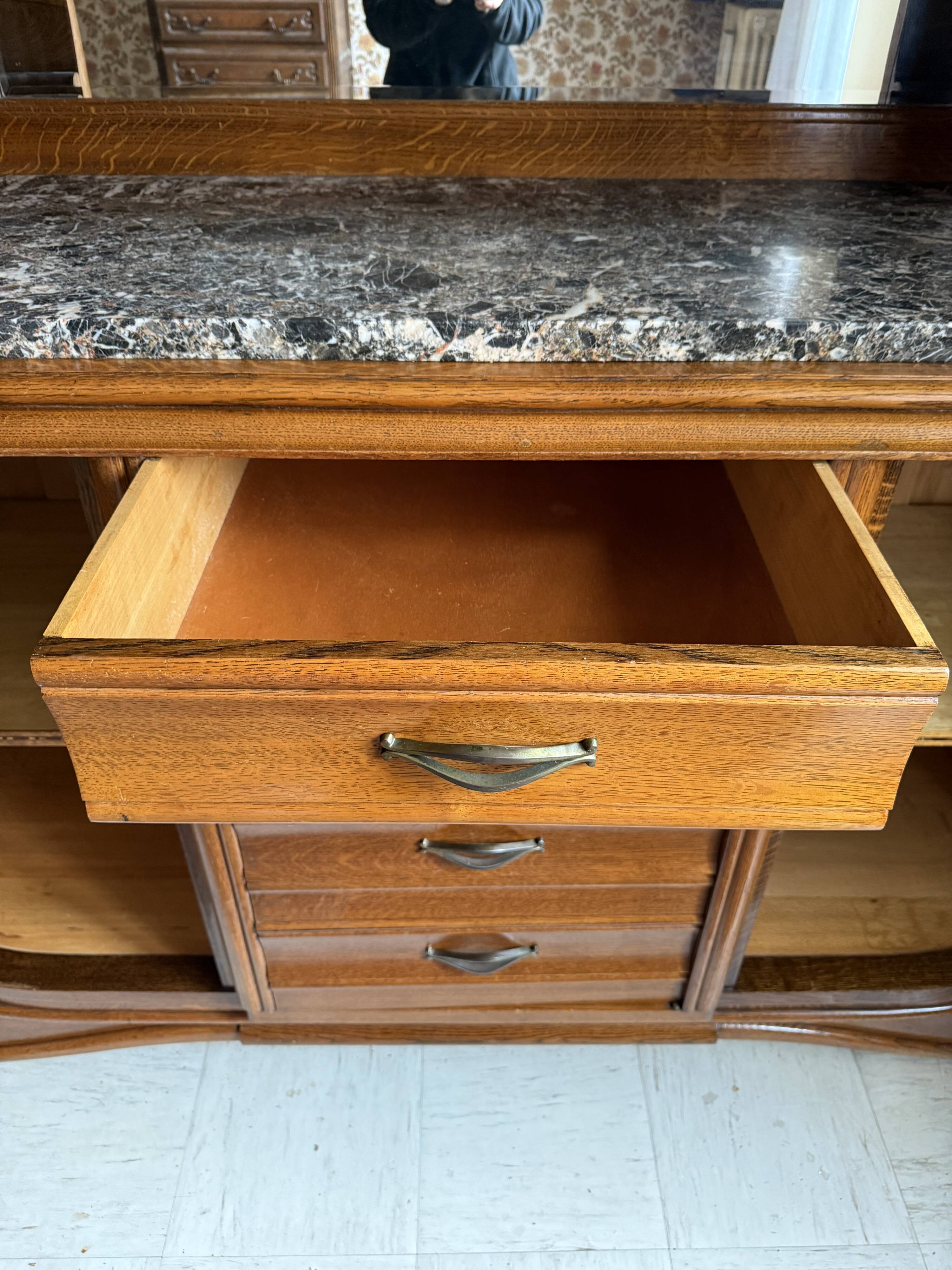 Buffet sideboard solid wood marble stone