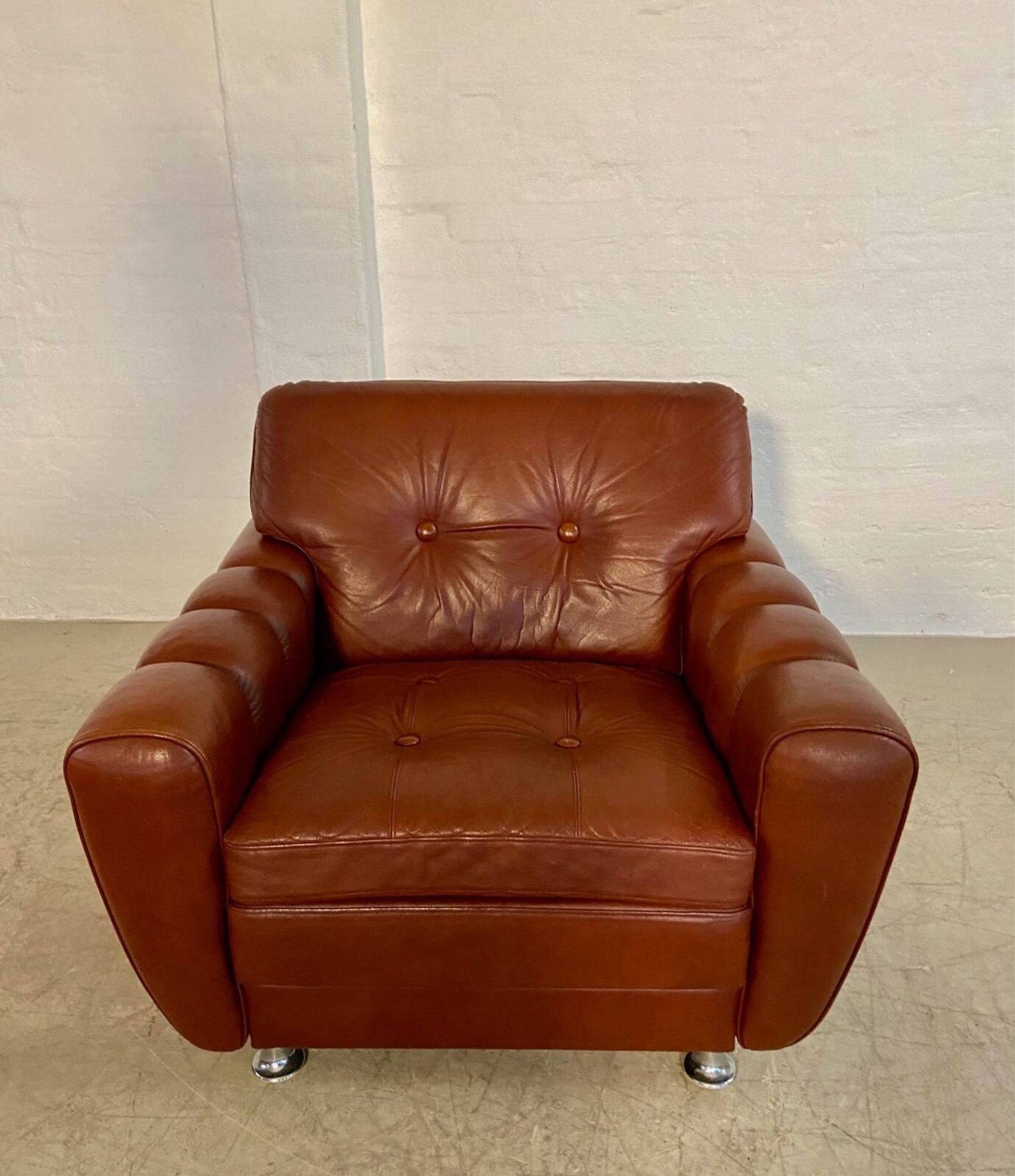 Vintage Danish mid-century Svend Skipper leather club chair 1970s