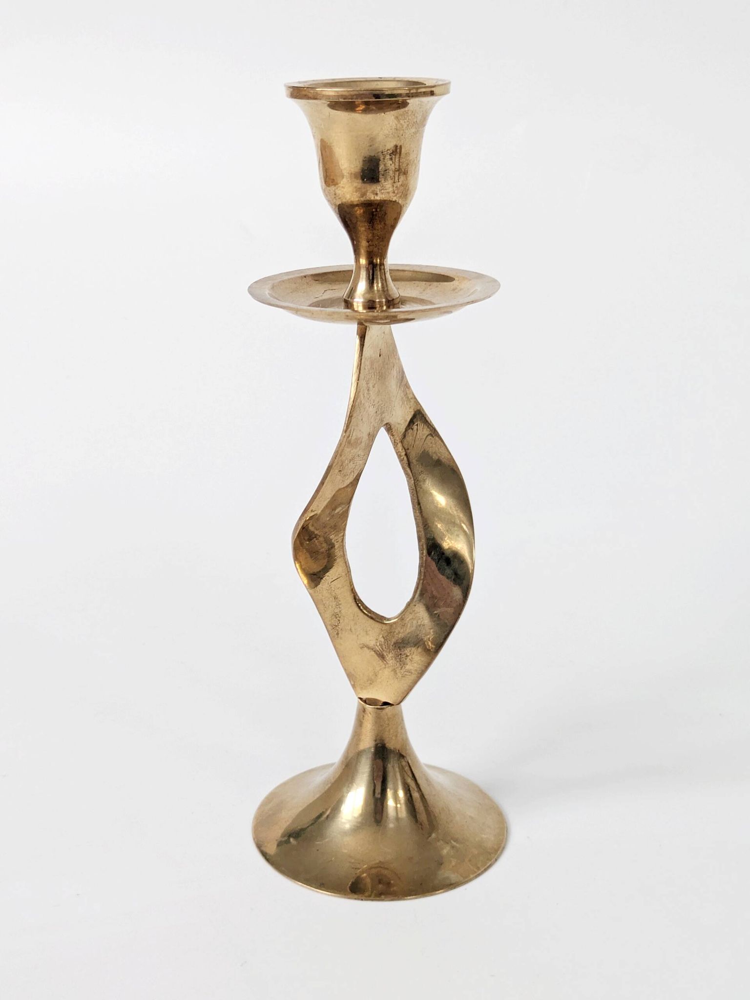 Set of 3 Vintage Twisted Brass Candle Holders, Midcentury