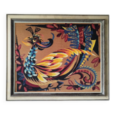 Canevas "l'oiseau d'or" style Lurçat, Ledoux, années 70