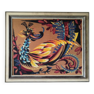 Canevas "l'oiseau d'or" style Lurçat, Ledoux, années 70