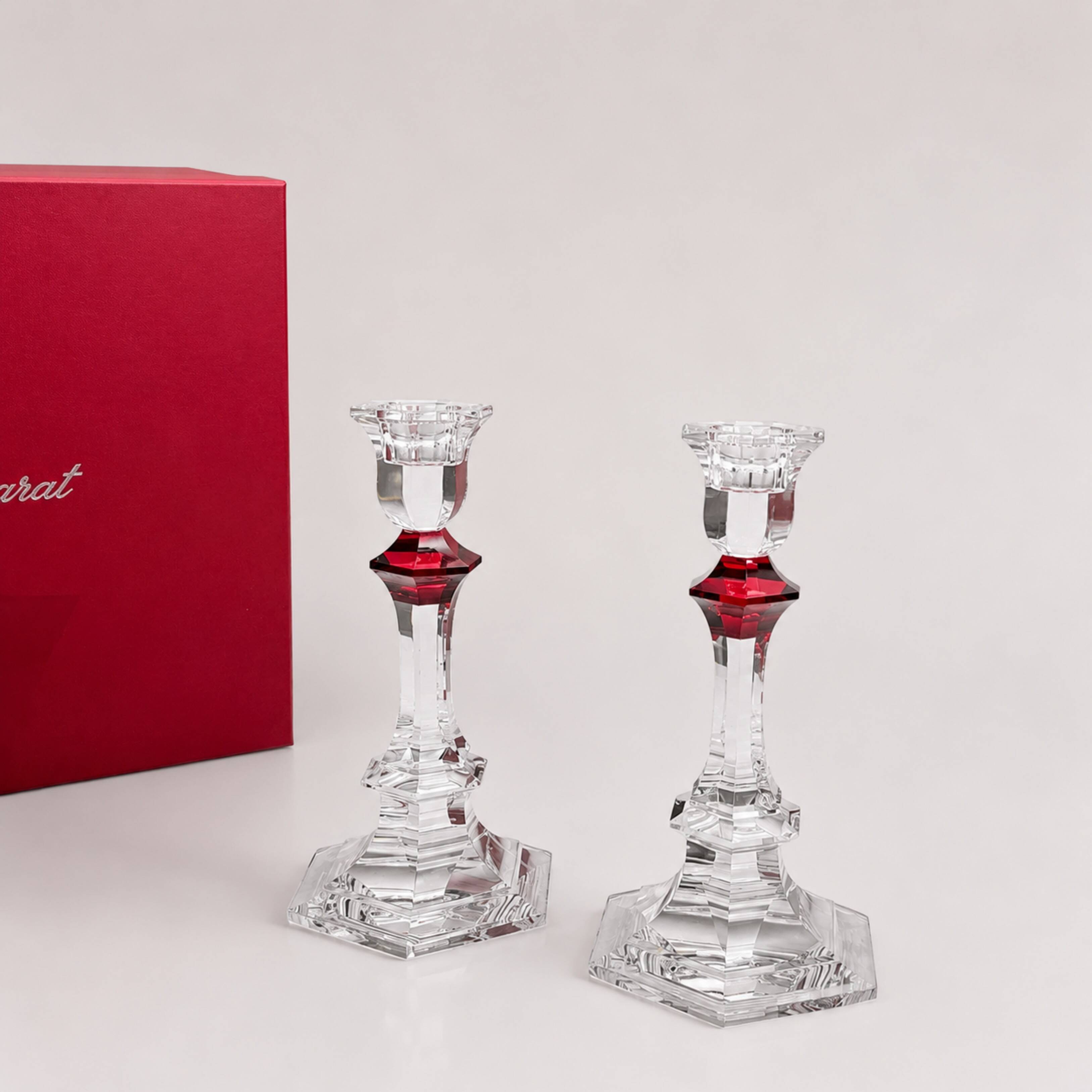Baccarat - Candlestick (2) - Crystal, Glass - Harcourt candlestick Red