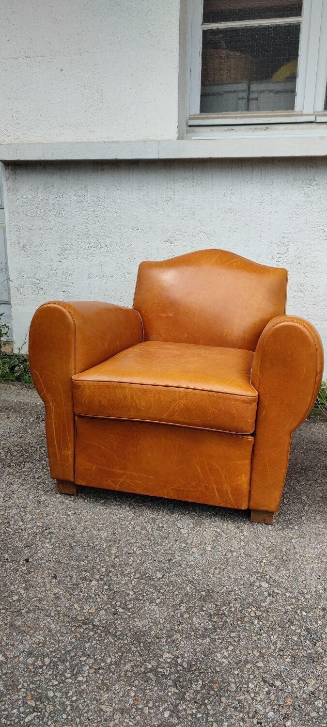 Pair leather club armchairs
