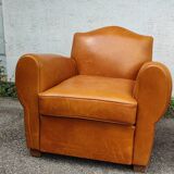 Pair leather club armchairs