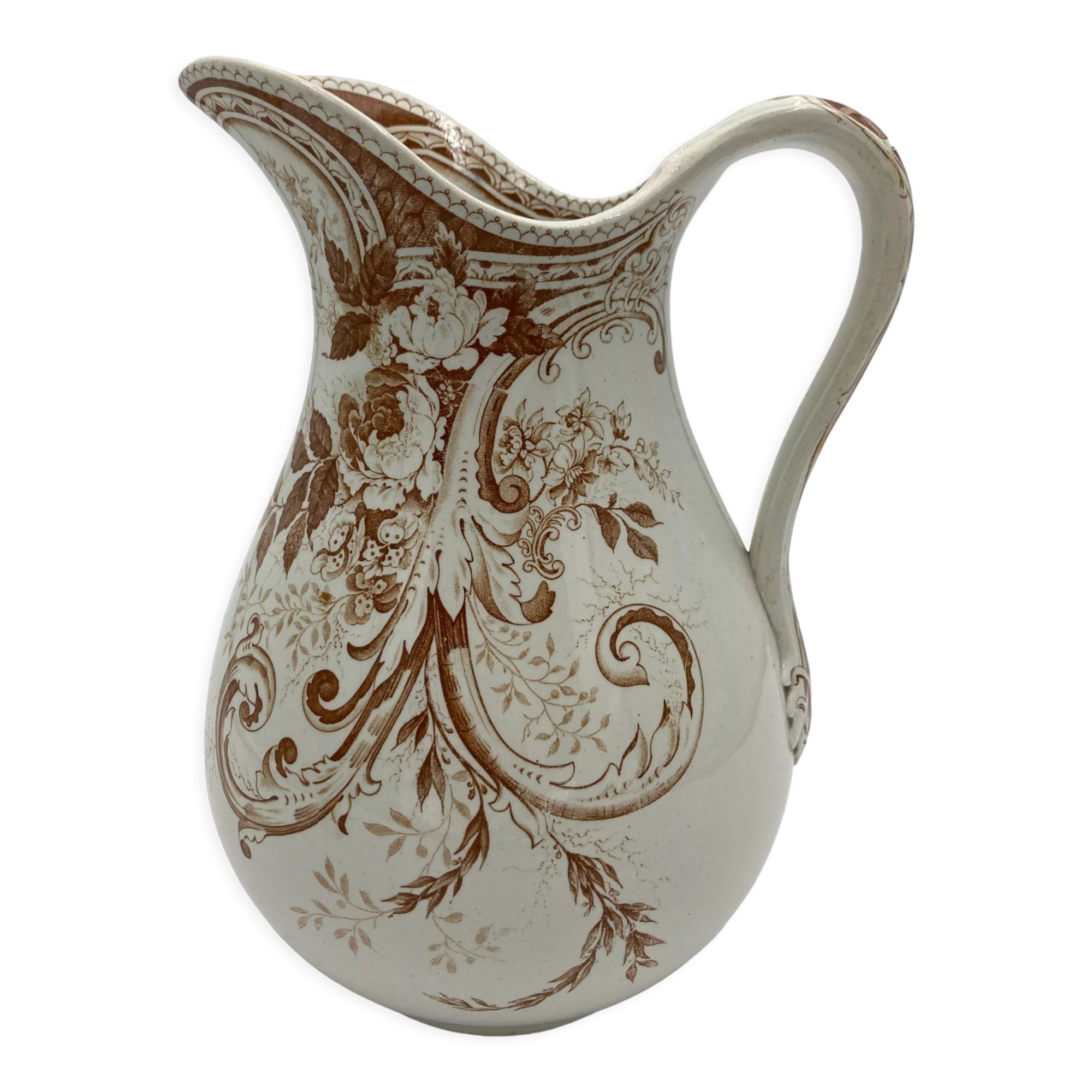 Faience pitcher Creil and Montereau Rinceaux