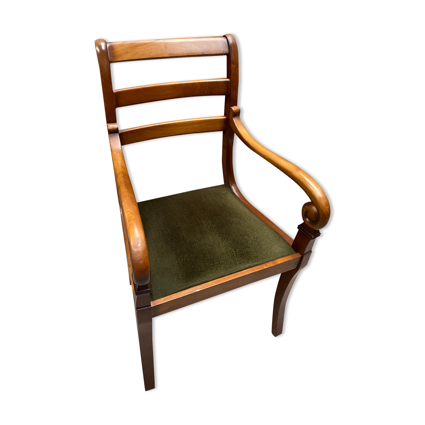 Wood and green velvet office chair