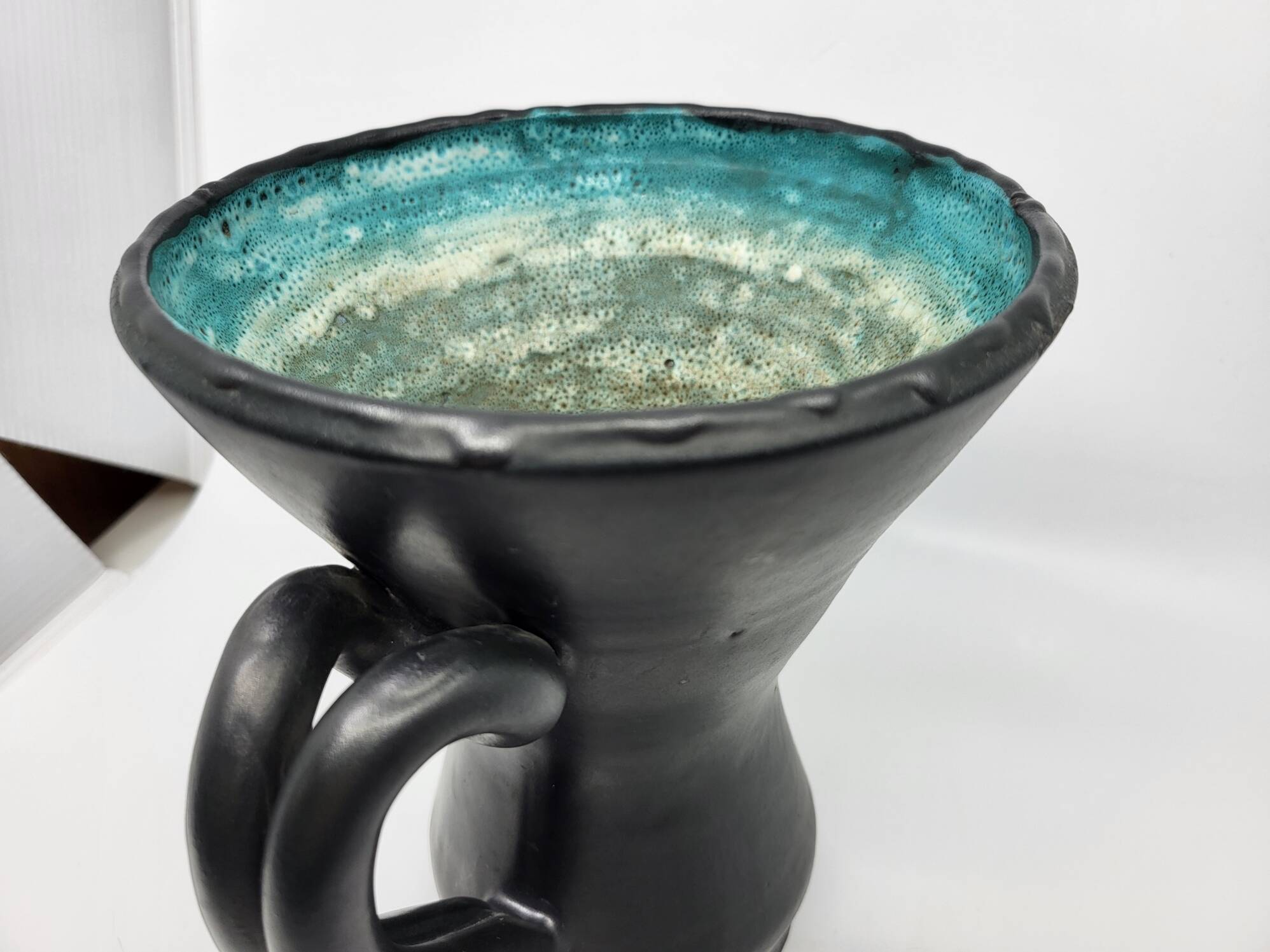 Jean Austruy Black Ceramic Ear Vase French 1950s Vintage