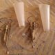 2 60's design wall lights in italian brass and glass