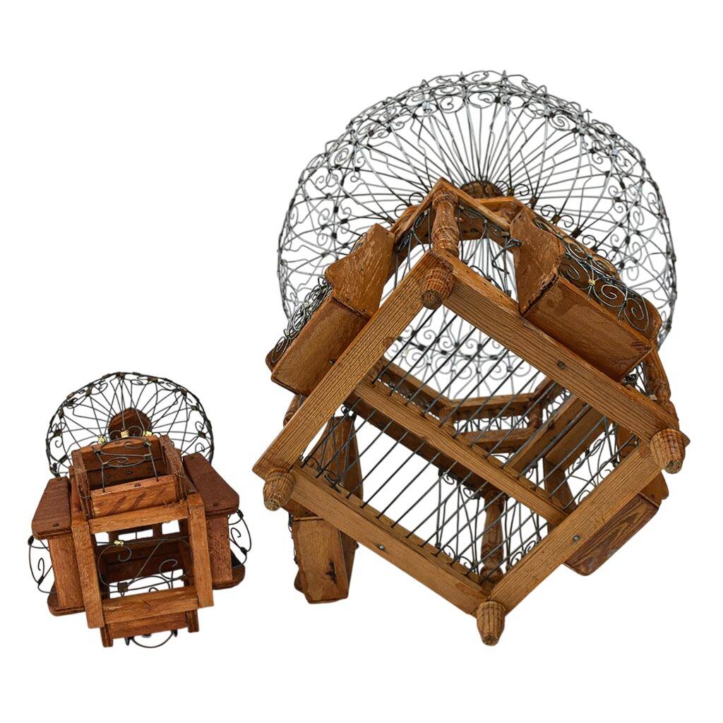 Antique Vintage Round Iron and Wood Decorative Bird Cages