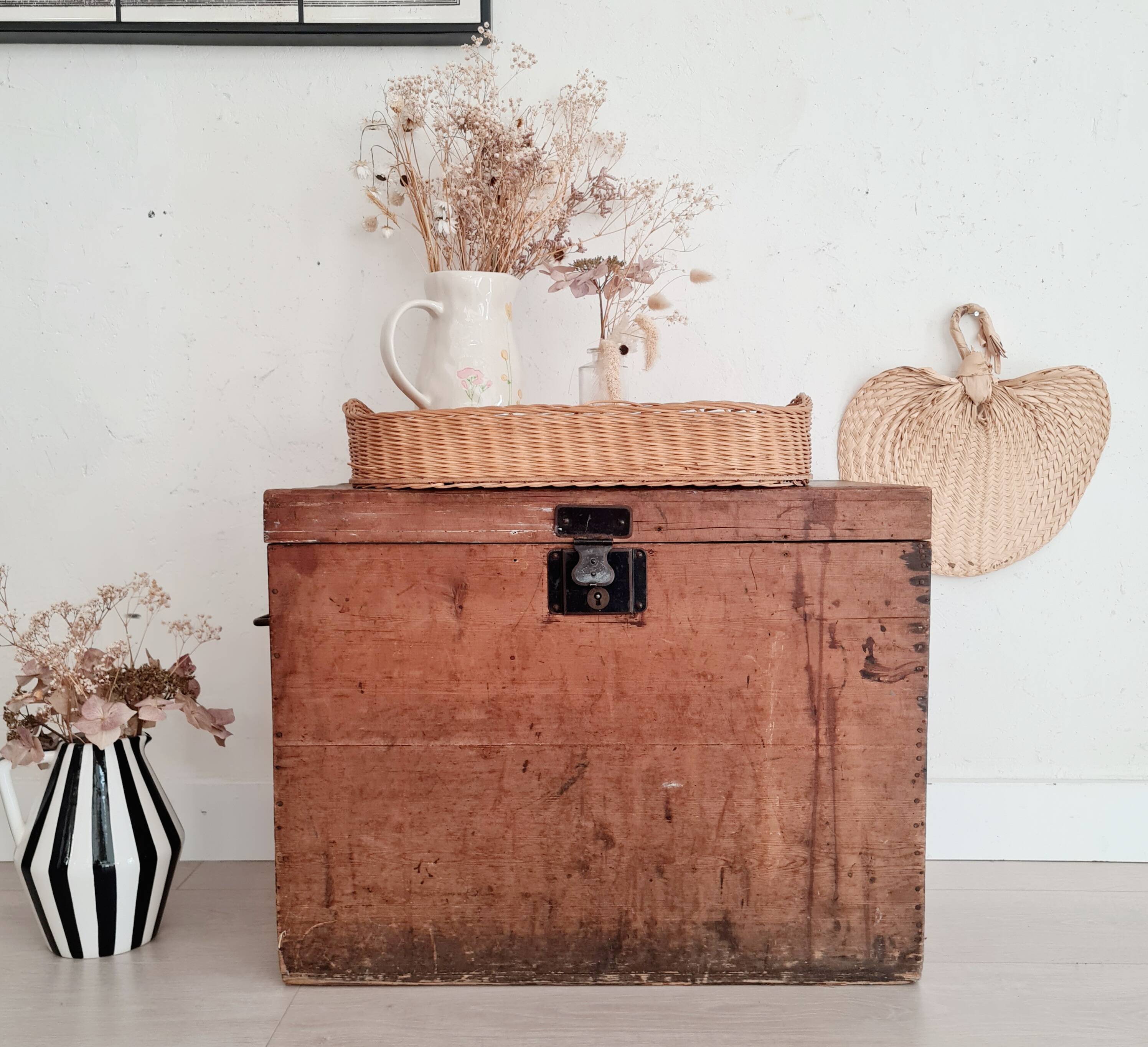Old wooden chest with metal handles