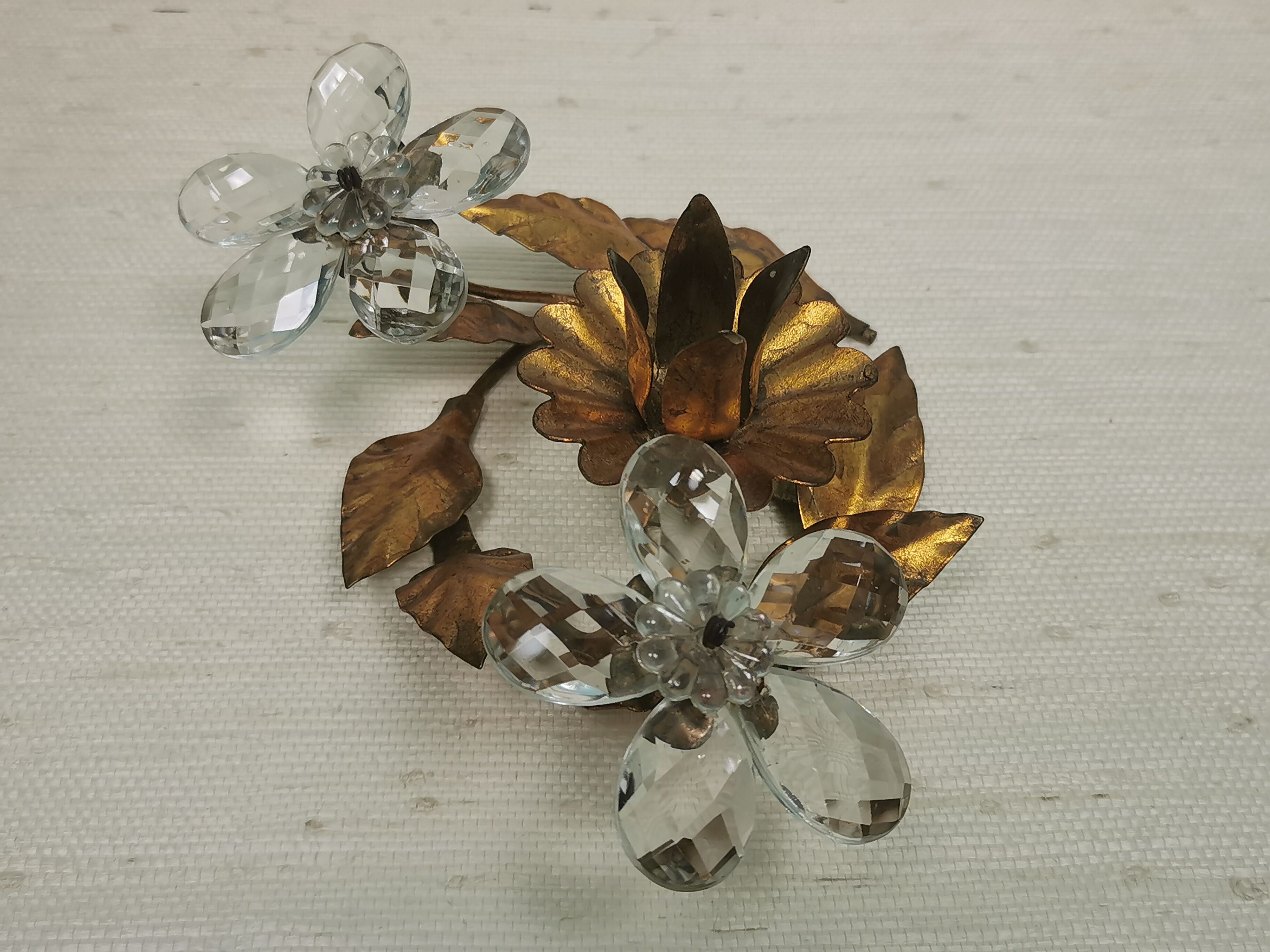 Candle holder gold metal and glass