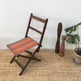 Chaise pliante ancienne en bois et tissu