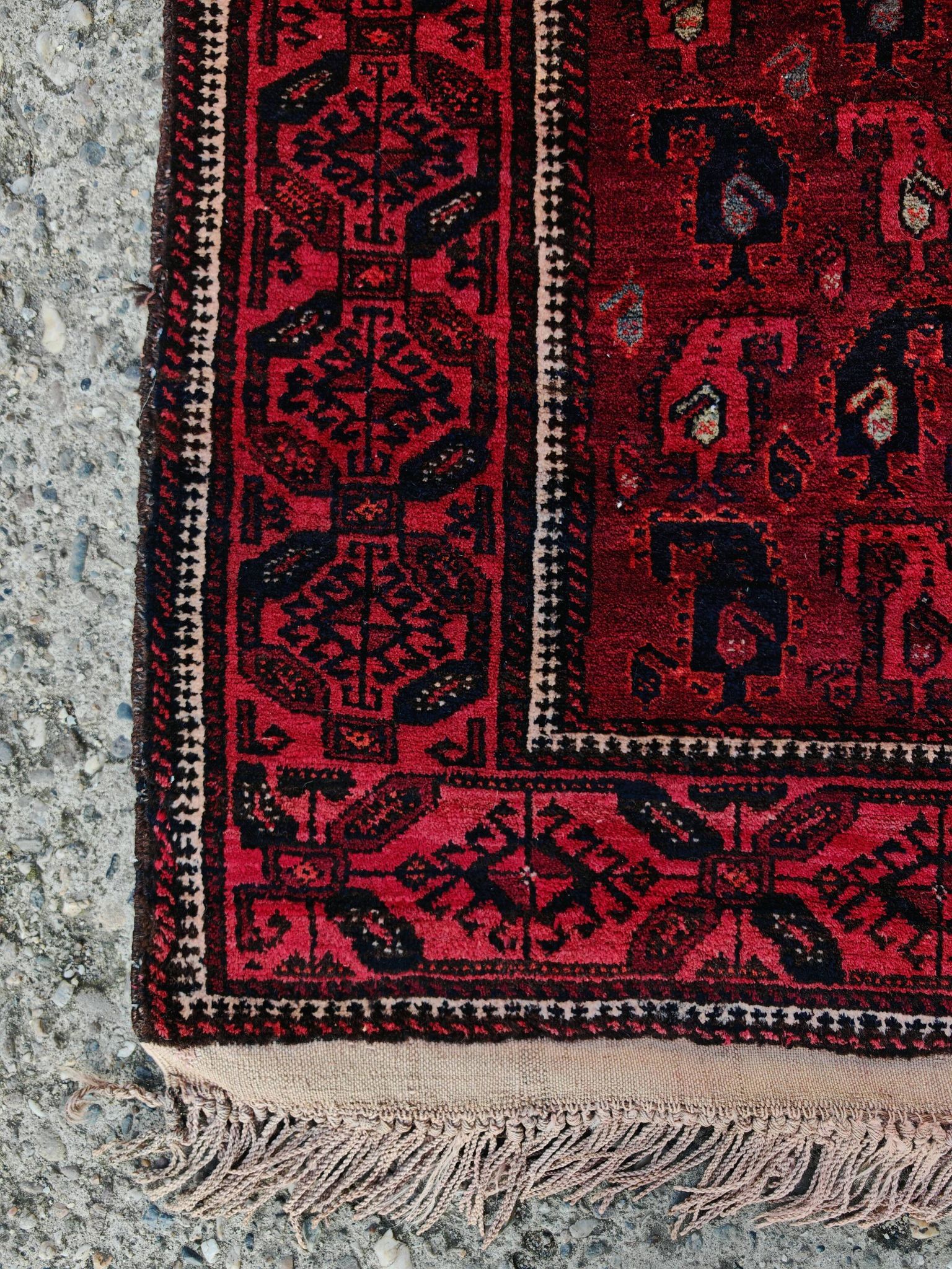 Vintage hand-knotted Boteh rug in natural wool from Afghanistan, 1960s.